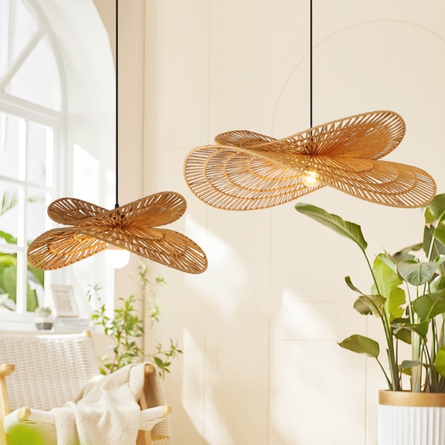 Lampadario a sospensione con filo MARIPOSA 1xE27/40W/230V diametro 80 cm iuta