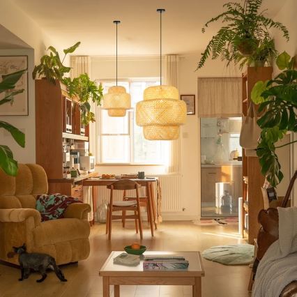 Lampadario a sospensione con filo HILO 1xE27/40W/230V diametro 38 cm bambù
