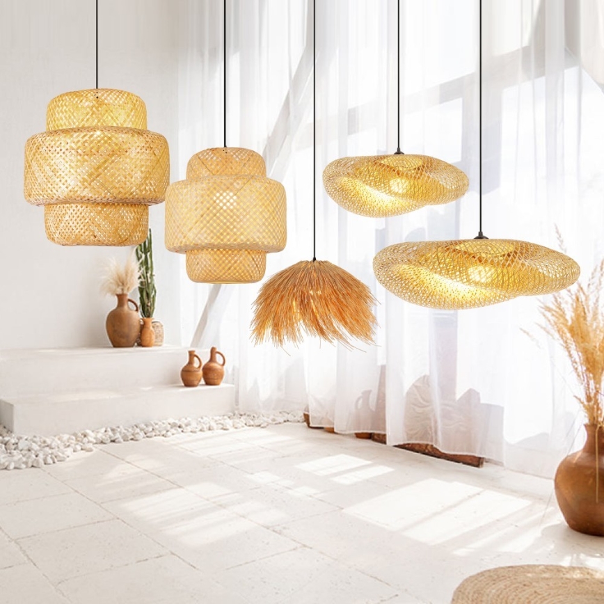 Lampadario a sospensione con filo HILO 1xE27/40W/230V diametro 60 cm bambù