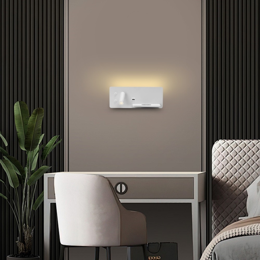 Immax 08285L - LED Faretto da parete con ripiano, porta USB e ricarica wireless Be PREPARE LED/3W/230V + LED/3W bianco