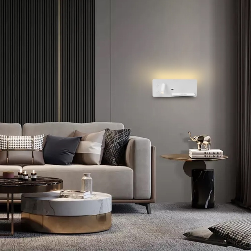 Immax 08285L - LED Faretto da parete con ripiano, porta USB e ricarica wireless Be PREPARE LED/3W/230V + LED/3W bianco