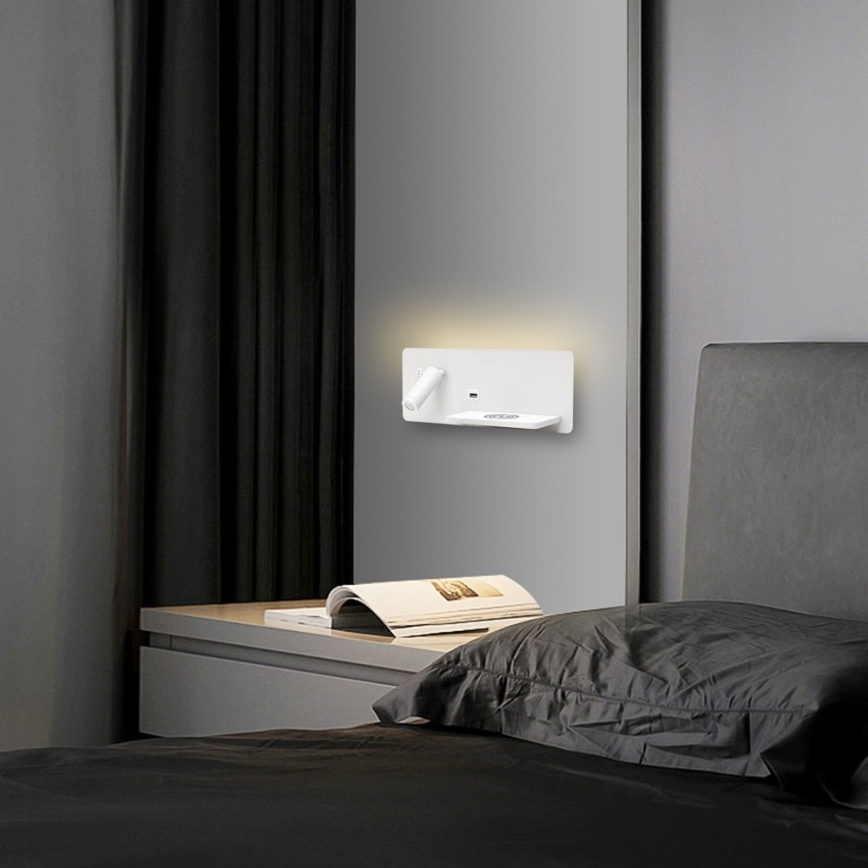 Immax 08285L - LED Faretto da parete con ripiano, porta USB e ricarica wireless Be PREPARE LED/3W/230V + LED/3W bianco