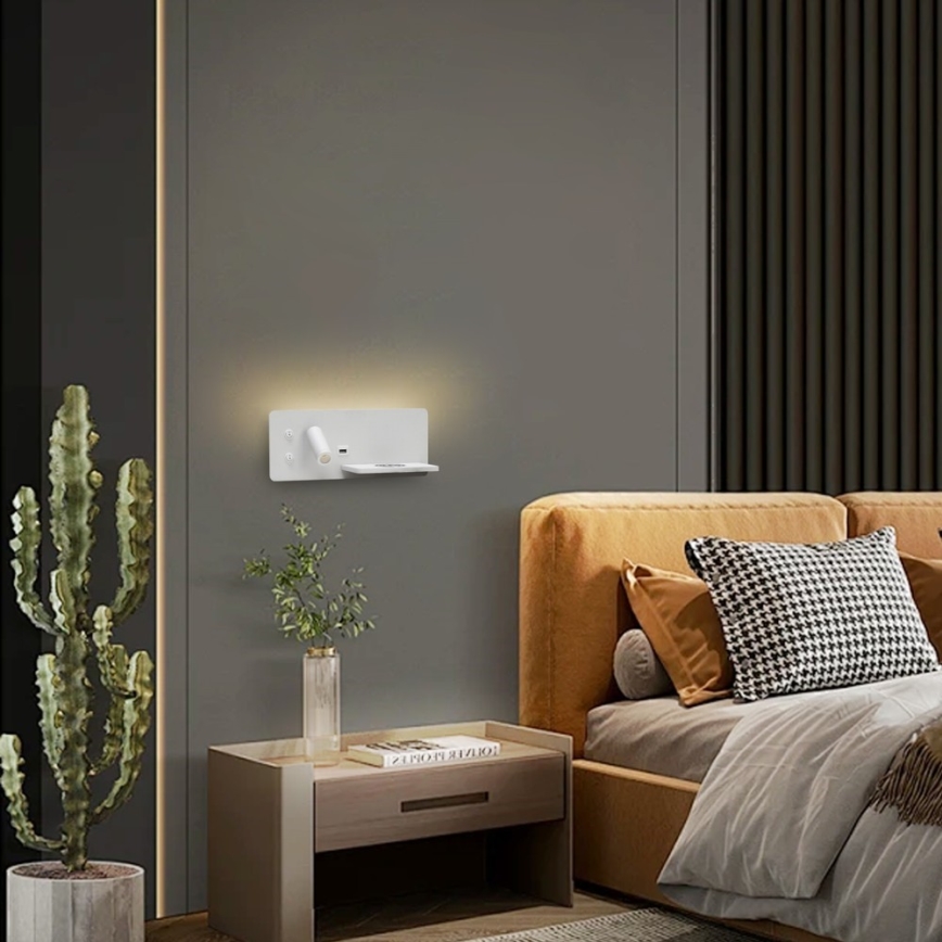 Immax 08285L - LED Faretto da parete con ripiano, porta USB e ricarica wireless Be PREPARE LED/3W/230V + LED/3W bianco