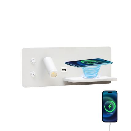 Immax 08285L - LED Faretto da parete con ripiano, porta USB e ricarica wireless Be PREPARE LED/3W/230V + LED/3W bianco