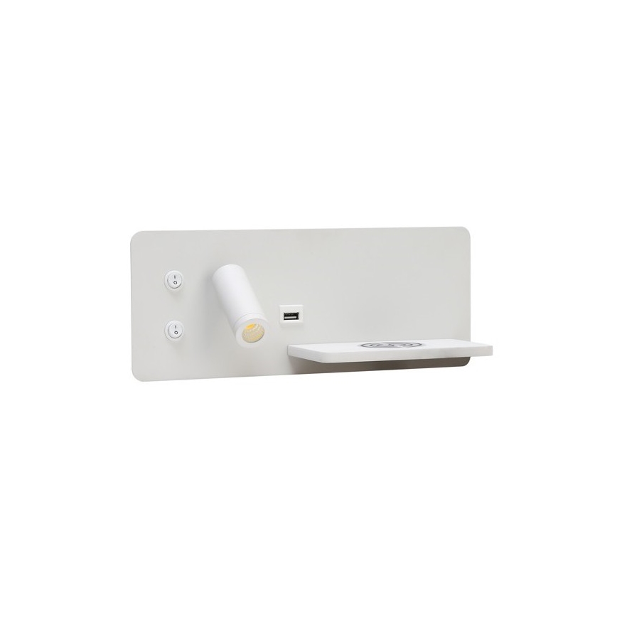 Immax 08285L - LED Faretto da parete con ripiano, porta USB e ricarica wireless Be PREPARE LED/3W/230V + LED/3W bianco
