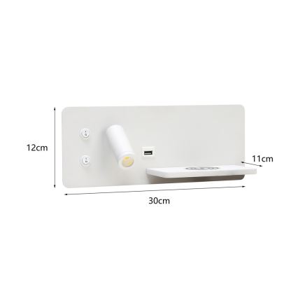 Immax 08285L - LED Faretto da parete con ripiano, porta USB e ricarica wireless Be PREPARE LED/3W/230V + LED/3W bianco