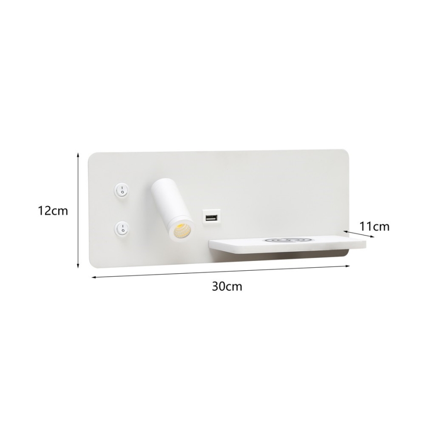 Immax 08285L - LED Faretto da parete con ripiano, porta USB e ricarica wireless Be PREPARE LED/3W/230V + LED/3W bianco
