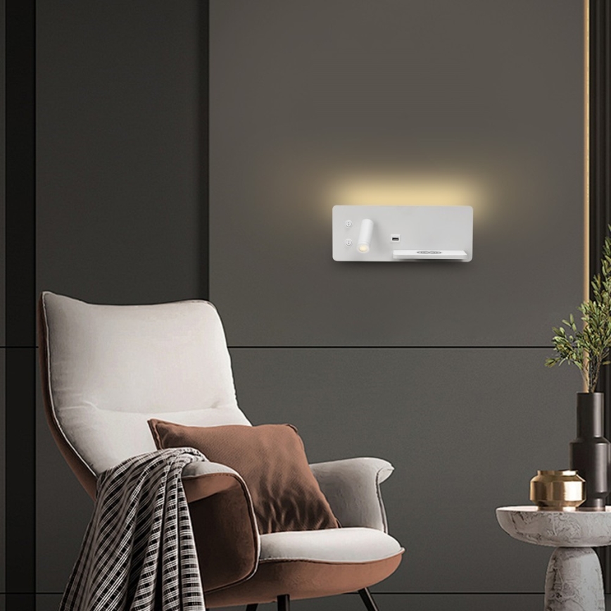 Immax 08285L - LED Wandleuchte mit Regal, USB-Anschluss und kabelloser Ladefunktion Be PREPARE LED/3W/230V + LED/3W weiß
