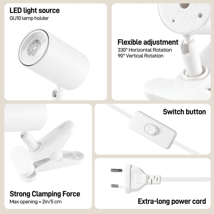 Lampe à pince PUNTO 1xGU10/9W/230V blanche