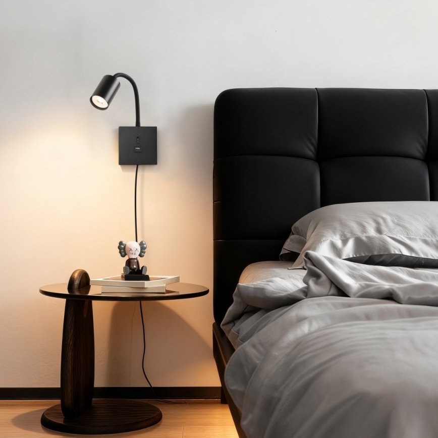 Wandleuchte PUNTO mit USB 1xGU10/9W/230V schwarz