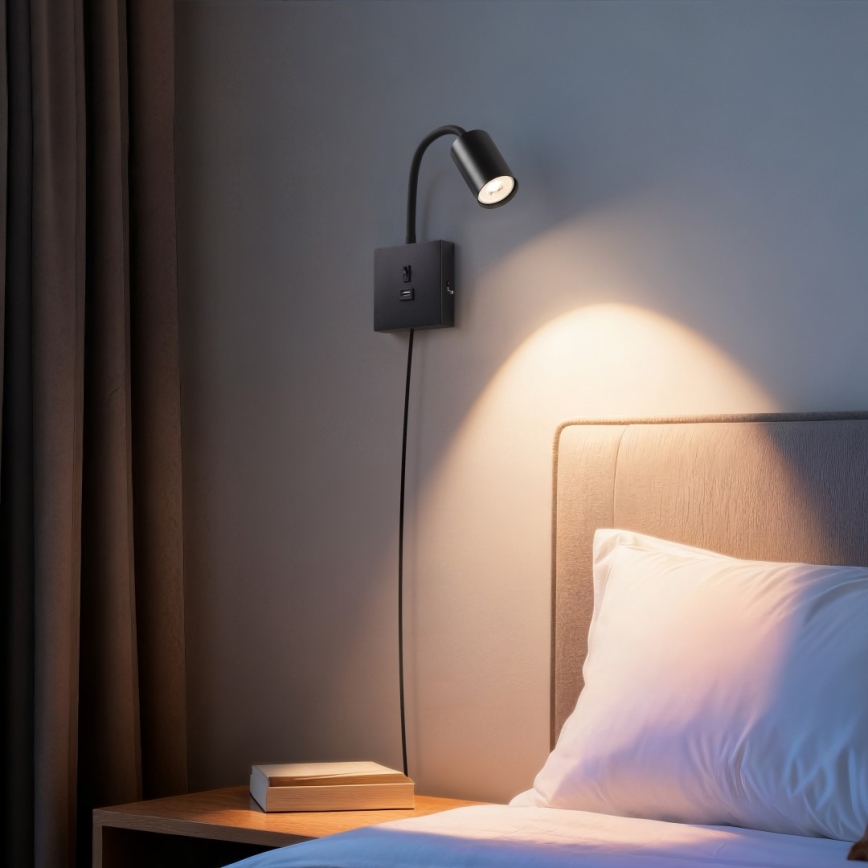 Wandleuchte PUNTO mit USB 1xGU10/9W/230V schwarz