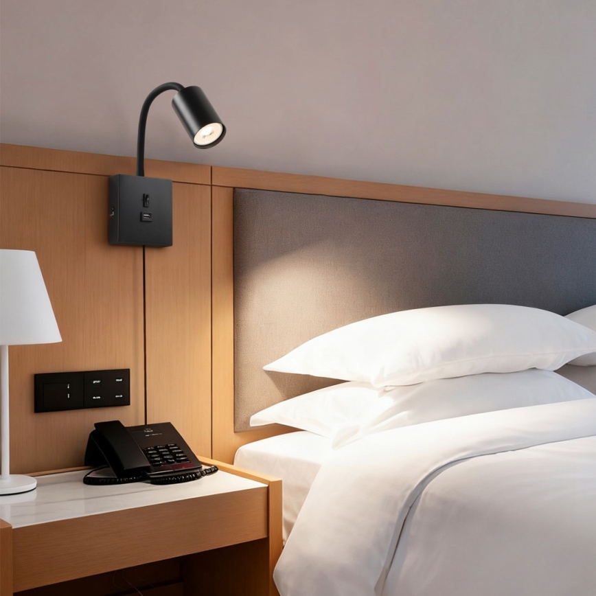 Wandleuchte PUNTO mit USB 1xGU10/9W/230V schwarz
