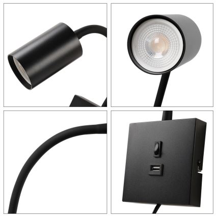 Wandleuchte PUNTO mit USB 1xGU10/9W/230V schwarz