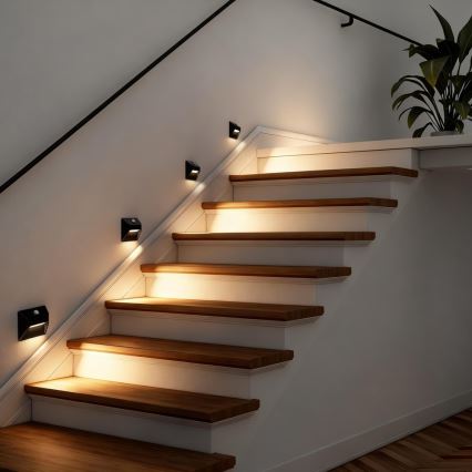 Luminaire d'escalier LED rechargeable avec détection de mouvement et capteur crépusculaire STEP LIGHT LED/0,3W/3,7V 2200 mAh IP53 noir