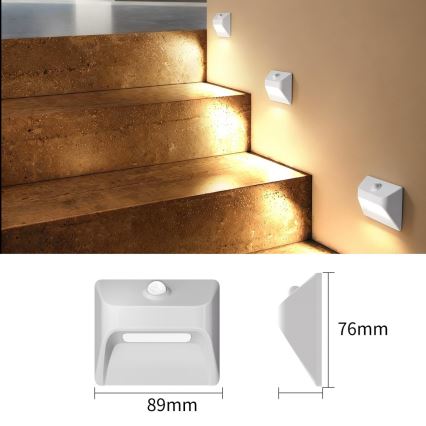 Immax 08308L - Lampada LED ricaricabile per scale con sensore di movimento e sensore crepuscolare STEP LIGHT LED/0,3W/3,7V 2200 mAh IP53 bianco