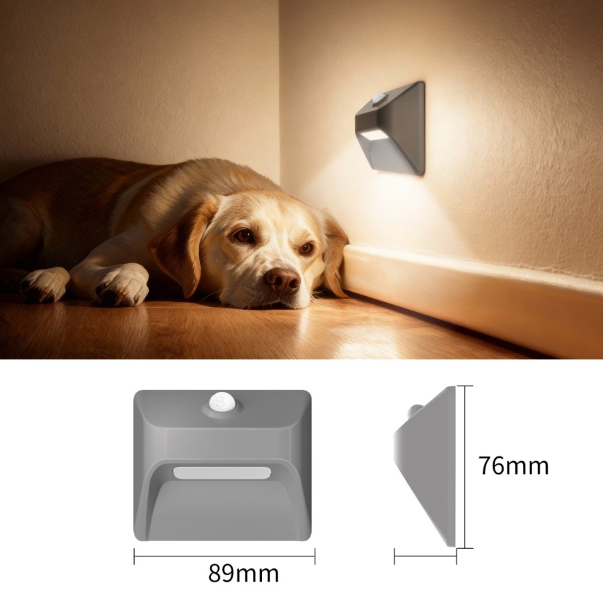 Wiederaufladbare LED-Treppenleuchte mit Bewegungs- und Dämmerungssensor STEP LIGHT LED/0,3W/3,7V 2200 mAh IP53 grau