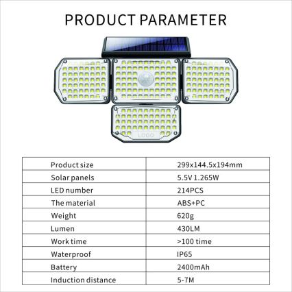 Applique LED solare con sensore LED/5W/5,5V IP65