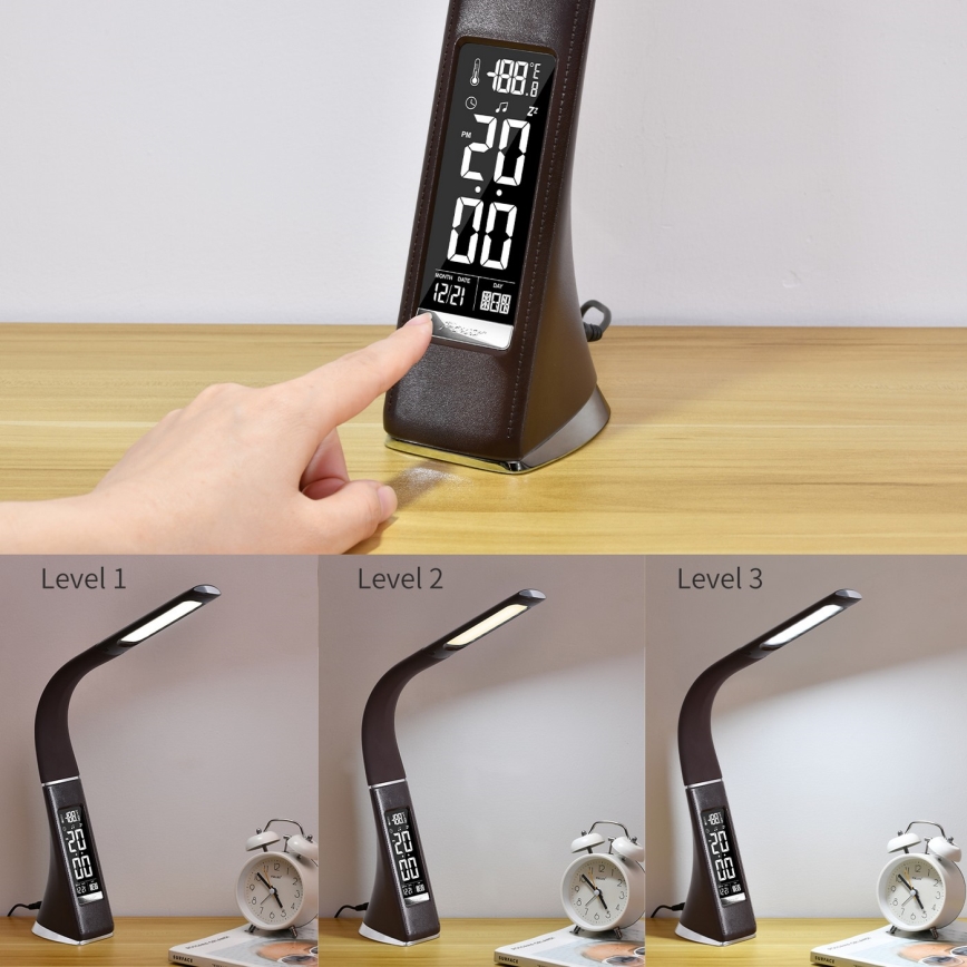 Lampe de table à intensité variable avec écran LEATHER LED/7W/230V marron