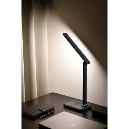 Lampe de table LED à intensité variable avec charge sans fil USB KINGFISHER LED/8,5W/230V noir