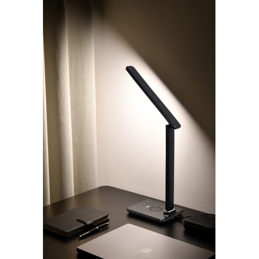 Lampe de table LED à intensité variable avec charge sans fil USB KINGFISHER LED/8,5W/230V noir