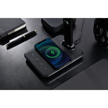 Lampe de table LED à intensité variable avec charge sans fil USB KINGFISHER LED/8,5W/230V noir