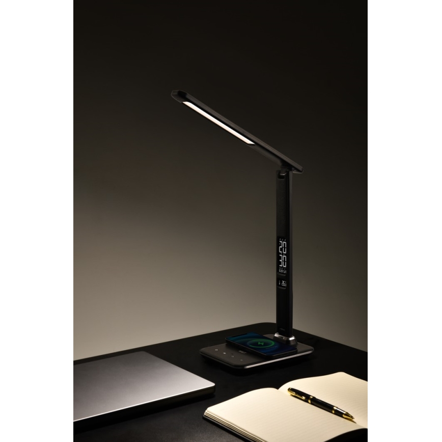 Lampe de table LED à intensité variable avec charge sans fil USB KINGFISHER LED/8,5W/230V noir