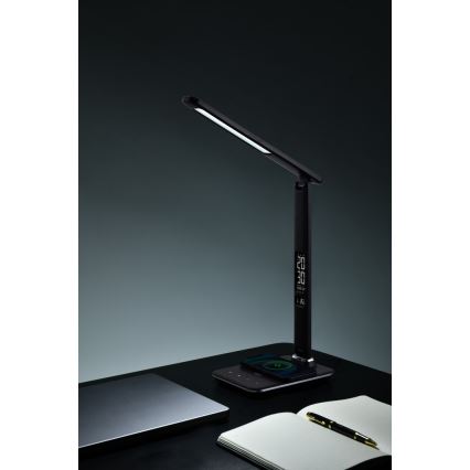 Lampe de table LED à intensité variable avec charge sans fil USB KINGFISHER LED/8,5W/230V noir