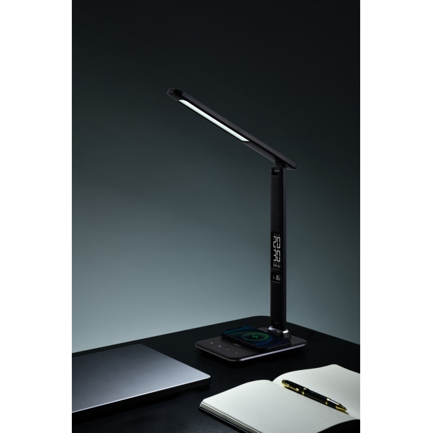Lampe de table LED à intensité variable avec charge sans fil USB KINGFISHER LED/8,5W/230V noir