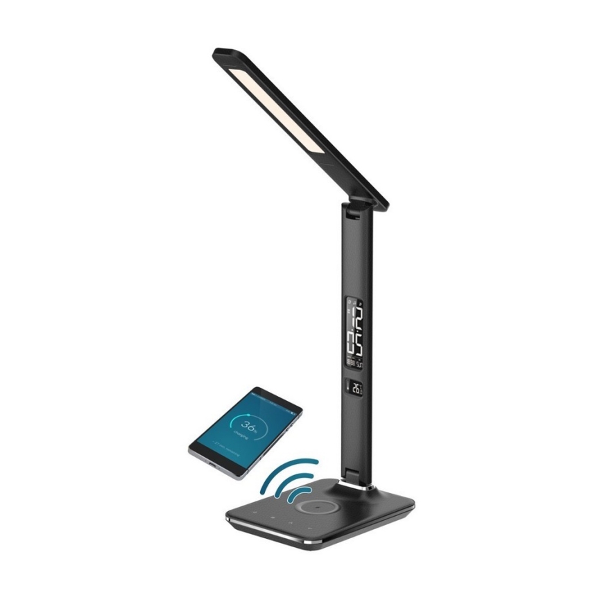 Lampe de table LED à intensité variable avec charge sans fil USB KINGFISHER LED/8,5W/230V noir