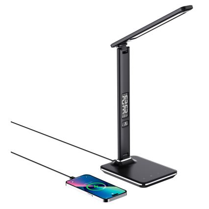 Lampe de table LED à intensité variable avec charge sans fil USB KINGFISHER LED/8,5W/230V noir