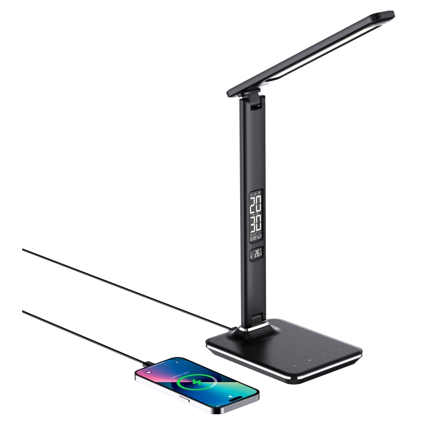 Lampe de table LED à intensité variable avec charge sans fil USB KINGFISHER LED/8,5W/230V noir