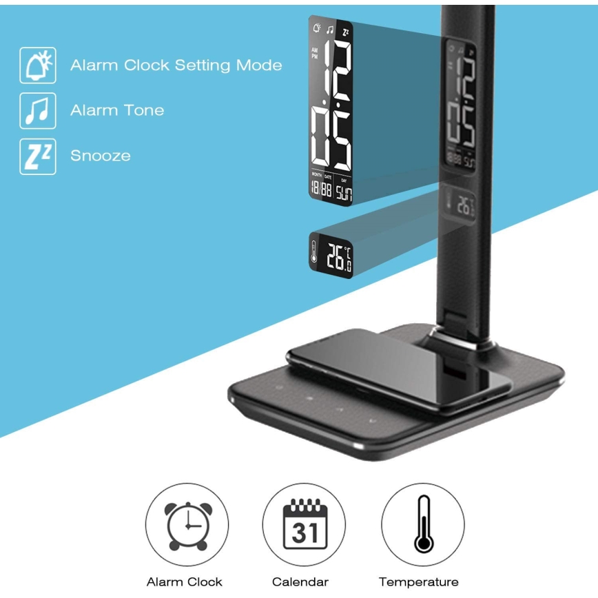 Lampe de table LED à intensité variable avec charge sans fil USB KINGFISHER LED/8,5W/230V noir