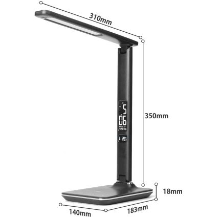 Lampe de table LED à intensité variable avec charge sans fil USB KINGFISHER LED/8,5W/230V noir