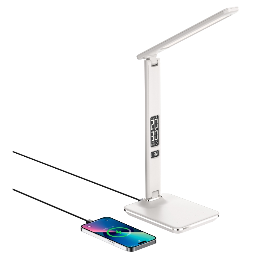 Lampe de table LED à intensité variable avec charge sans fil IQ et USB KINGFISHER LED/8,5W/230V blanc