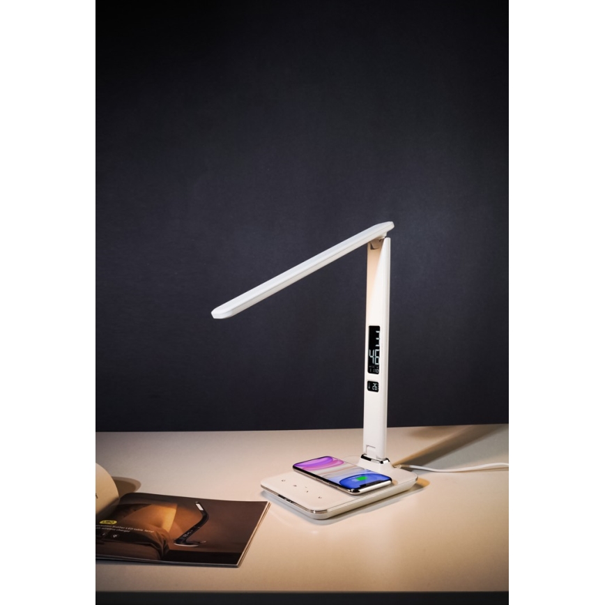 Lampe de table LED à intensité variable avec charge sans fil IQ et USB KINGFISHER LED/8,5W/230V blanc