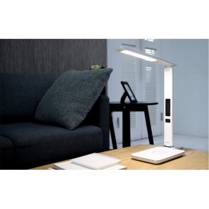 Lampe de table LED à intensité variable avec charge sans fil IQ et USB KINGFISHER LED/8,5W/230V blanc