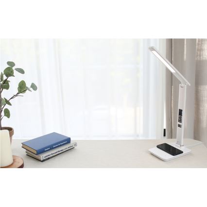 Lampe de table LED à intensité variable avec charge sans fil IQ et USB KINGFISHER LED/8,5W/230V blanc
