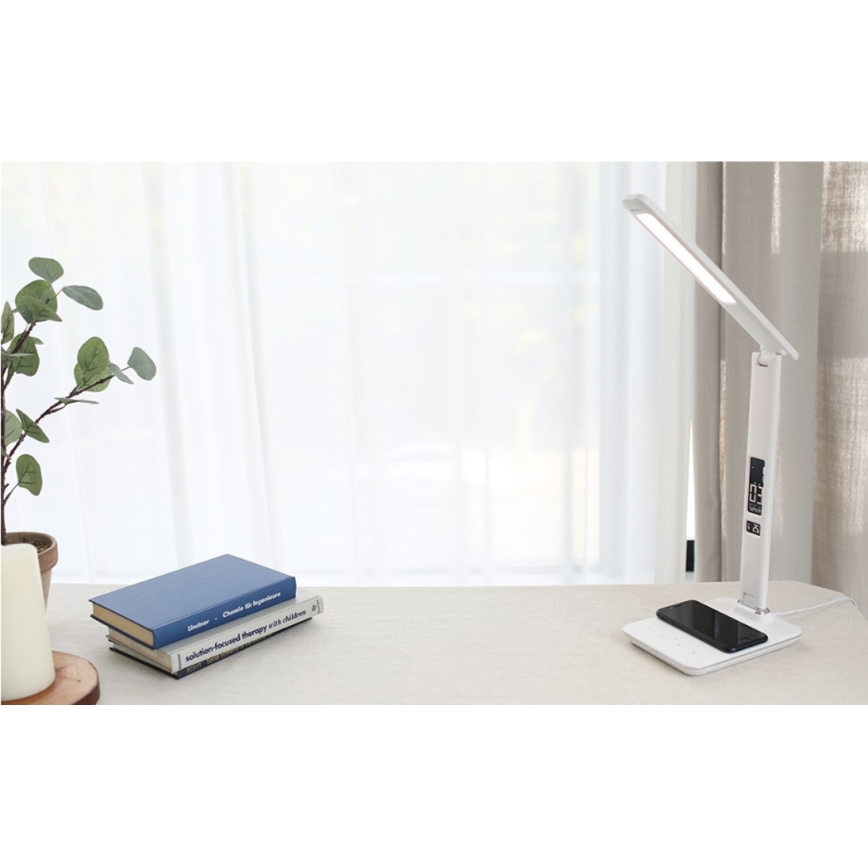 Lampe de table LED à intensité variable avec charge sans fil IQ et USB KINGFISHER LED/8,5W/230V blanc