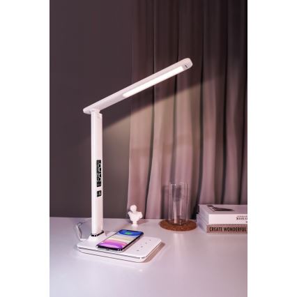 Lampe de table LED à intensité variable avec charge sans fil IQ et USB KINGFISHER LED/8,5W/230V blanc