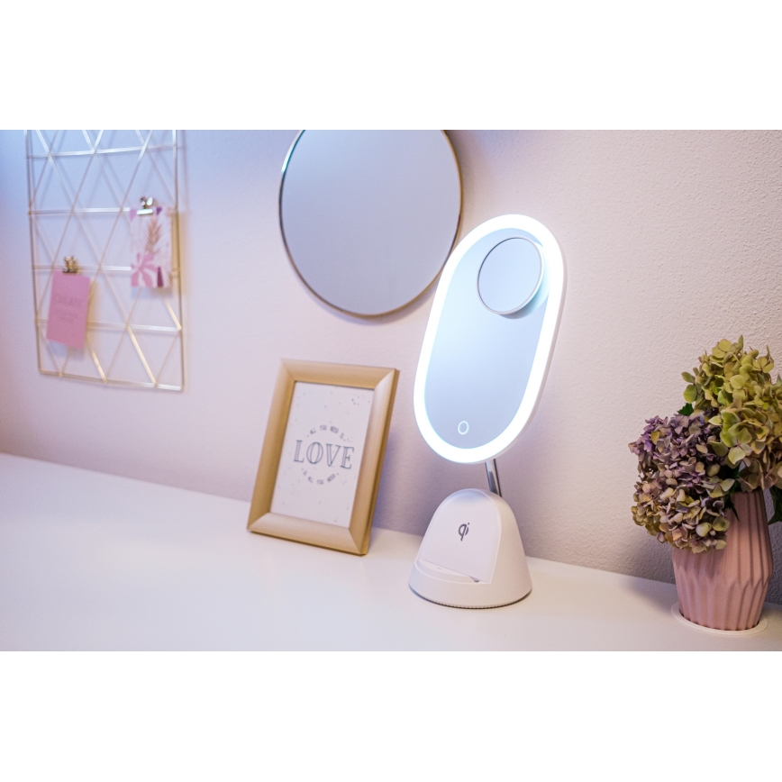 LED dimmbares Kosmetikspiegel mit kabelloser Ladefunktion LED/18W/230V