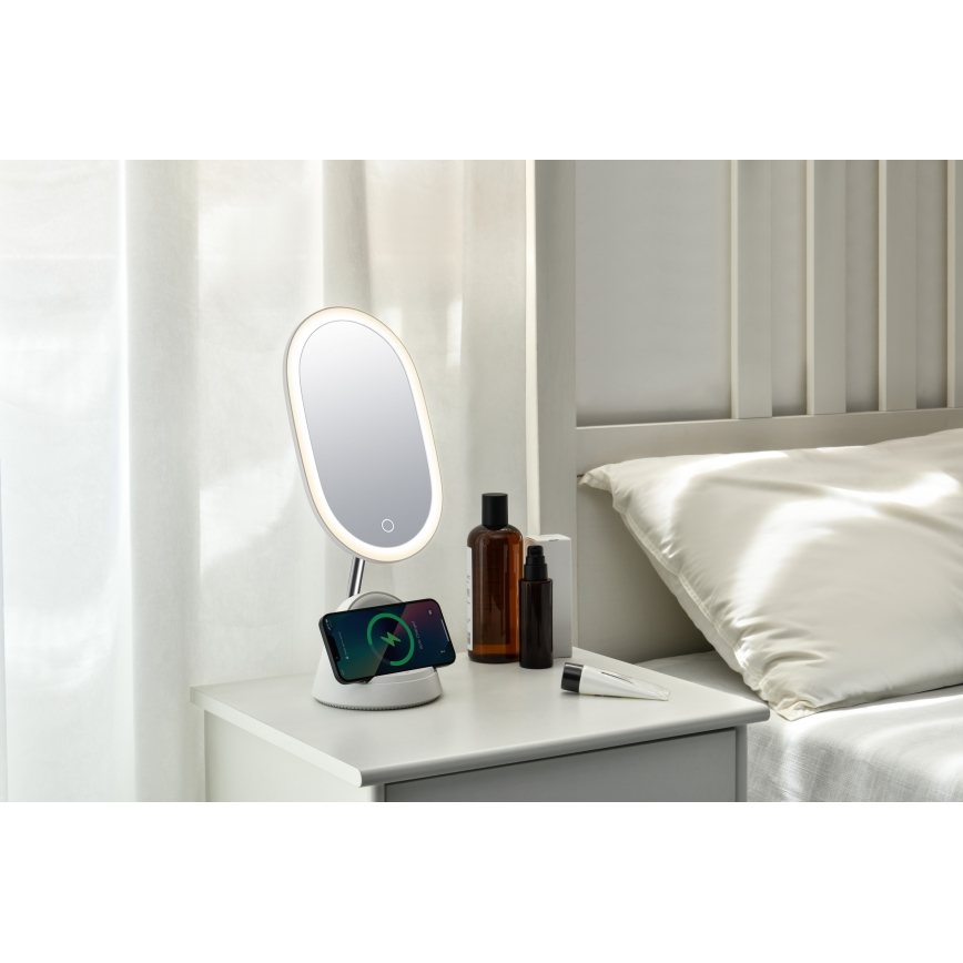 LED dimmbares Kosmetikspiegel mit kabelloser Ladefunktion LED/18W/230V