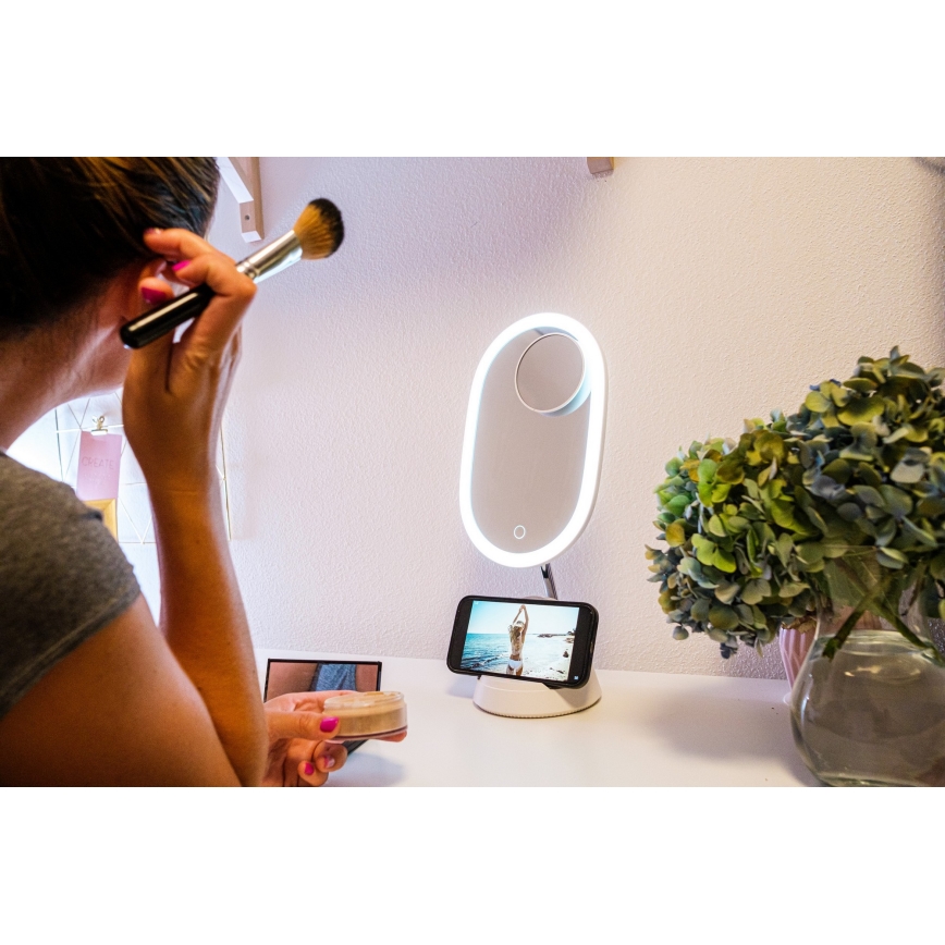 LED dimmbares Kosmetikspiegel mit kabelloser Ladefunktion LED/18W/230V