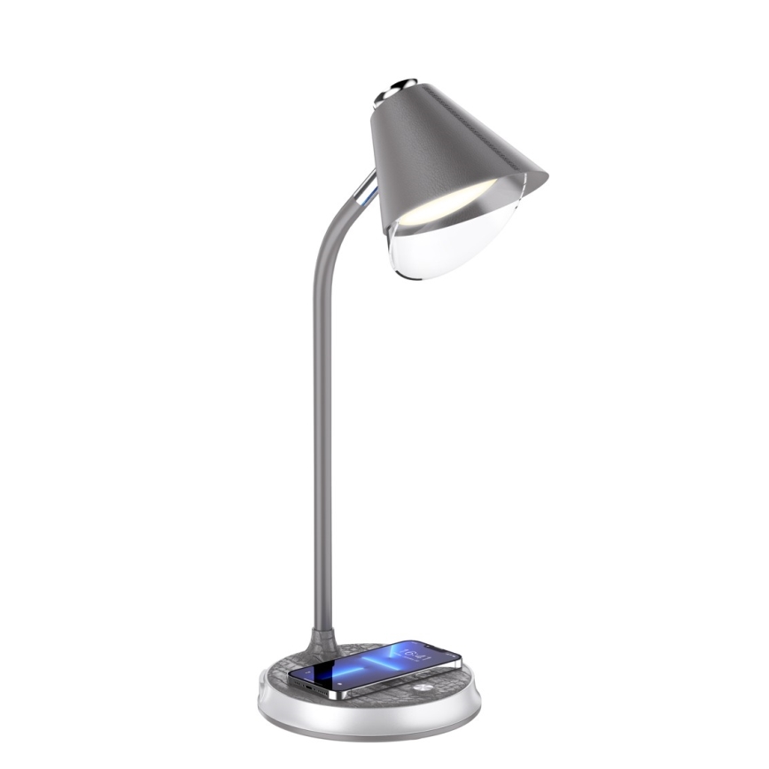 Lampada da tavolo LED dimmerabile con ricarica wireless	 FINCH LED/9W/12/230V grigio/cromo lucido