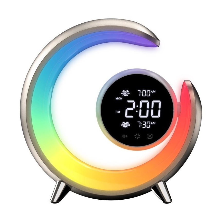 LED RGBW Lampe de table à intensité variable avec réveil PEACOCK LED/20W/5V USB
