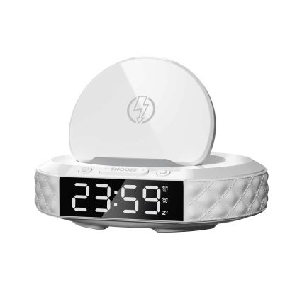 Orologio a sveglia con display LCD e senza fili Qi charger 27W/9V bianco