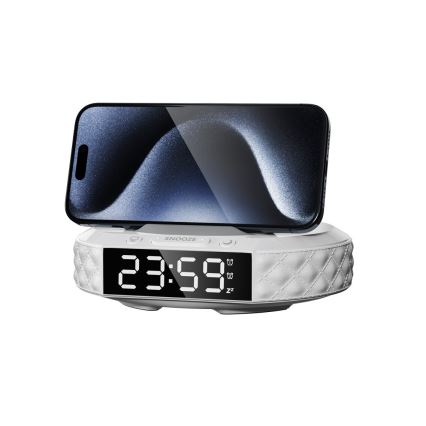 Orologio a sveglia con display LCD e senza fili Qi charger 27W/9V bianco