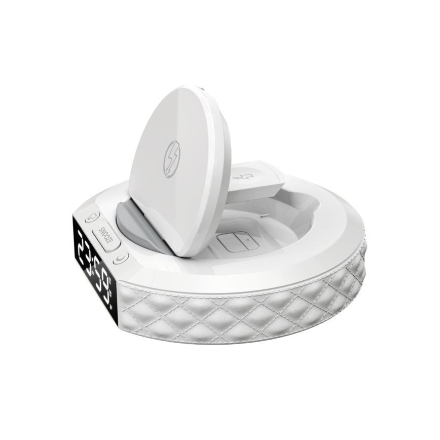 Orologio a sveglia con display LCD e senza fili Qi charger 27W/9V bianco