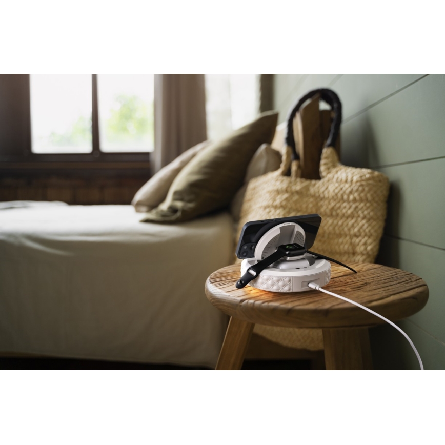 Réveil avec écran LCD et sans fil Qi charger 27W/9V blanc