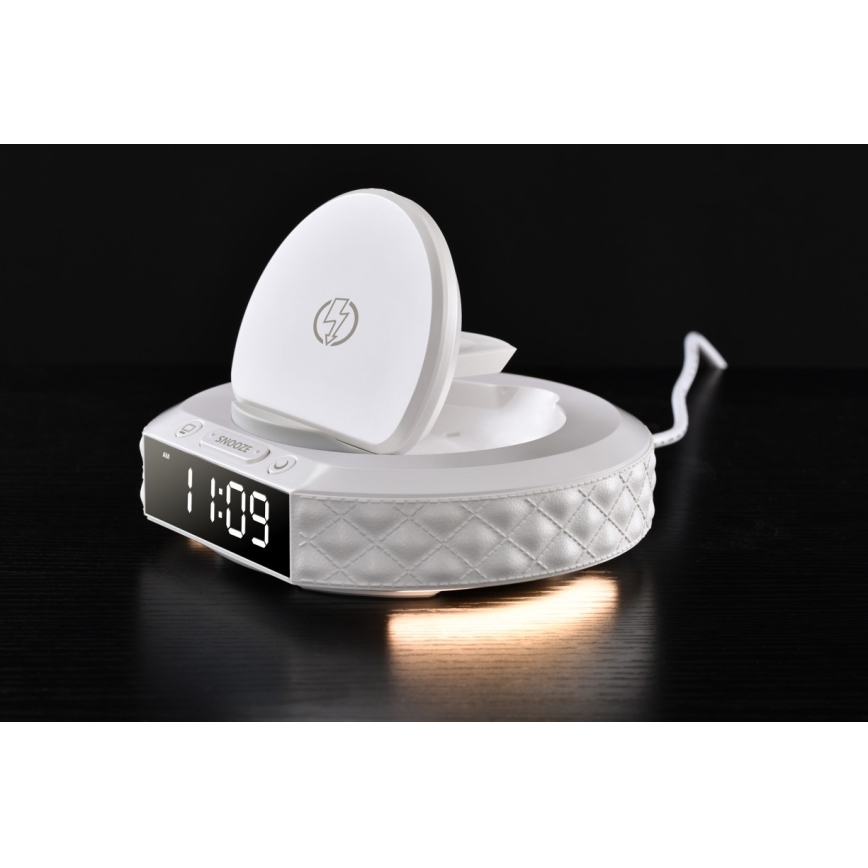 Réveil avec écran LCD et sans fil Qi charger 27W/9V blanc