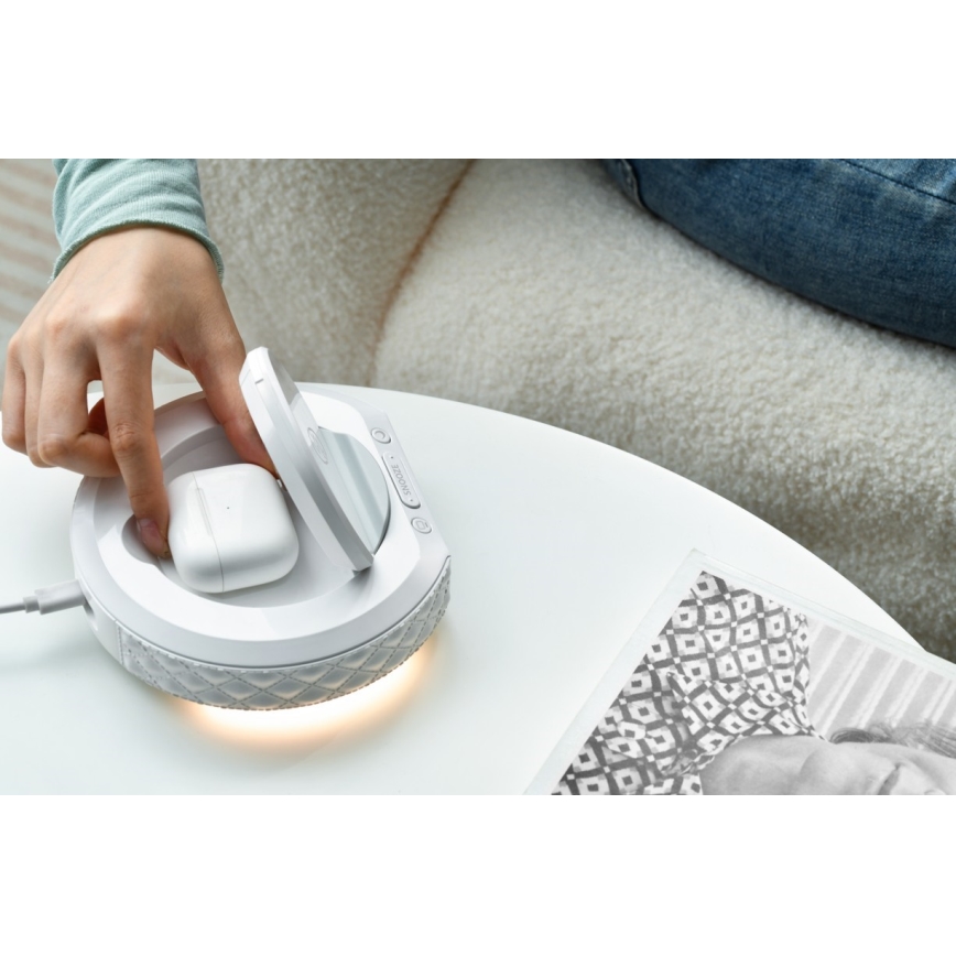 Réveil avec écran LCD et sans fil Qi charger 27W/9V blanc